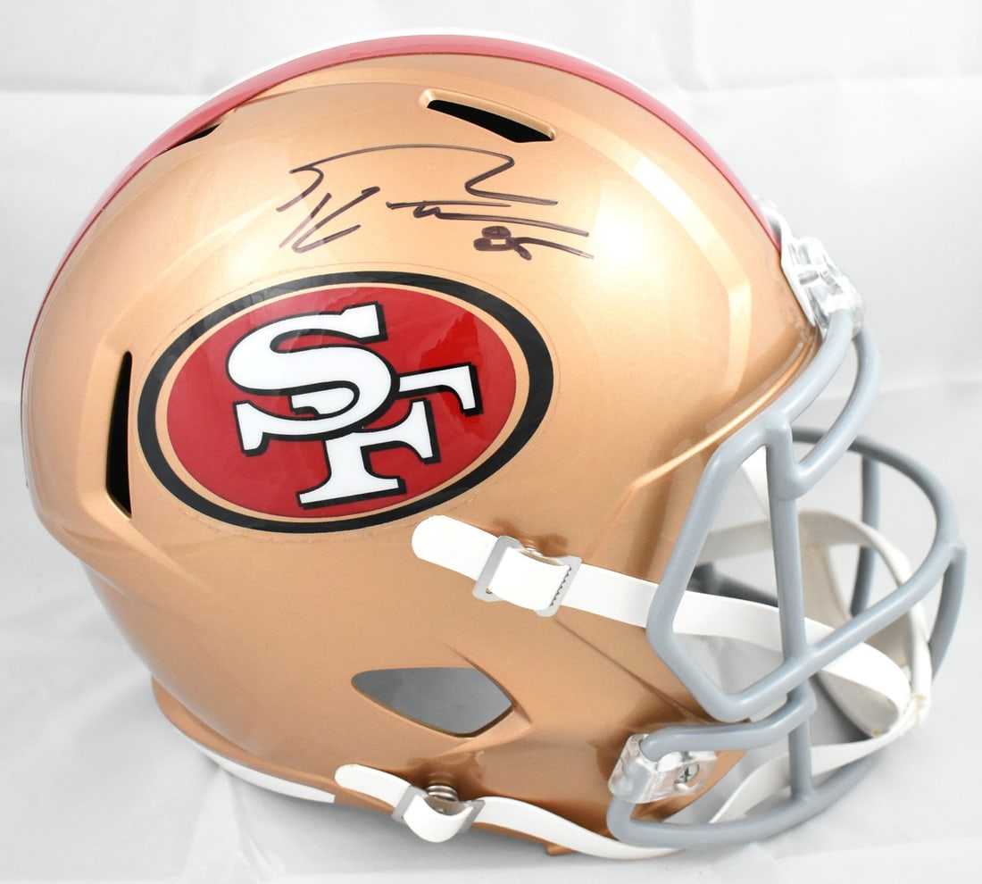 Signed 49ers Full Size Speed Helmet George Kittle Beckett Holo: Signed 49ers Full Size Speed Helmet George Kittle Beckett Holo This full-size San Francisco 49ers Speed helmet features the autograph of George Kittle. It is an original football collectible and comes