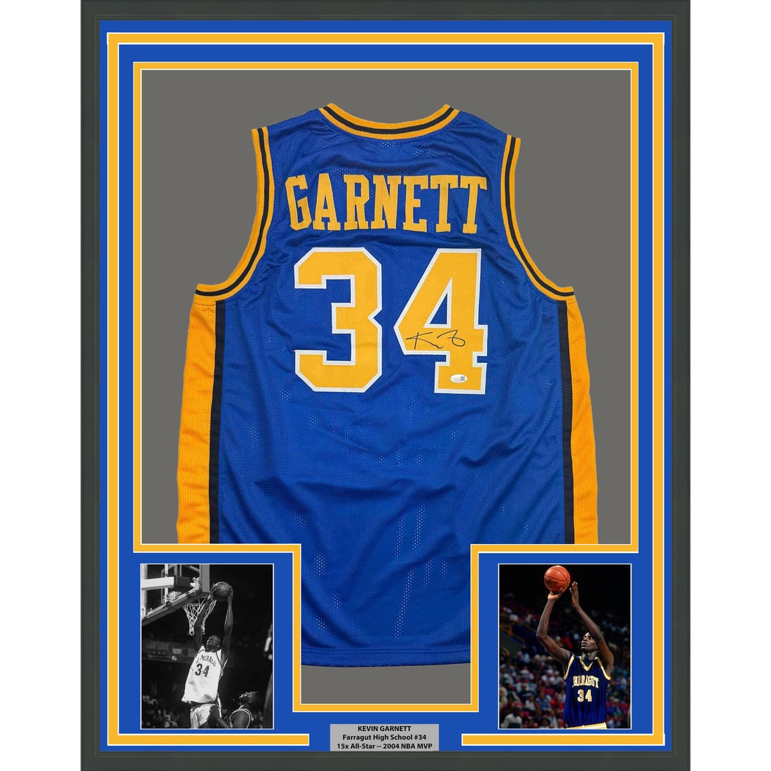 Kevin Garnett Signed Farragut HS Framed Jersey 35x39 Beckett BAS COA (1 of 2)