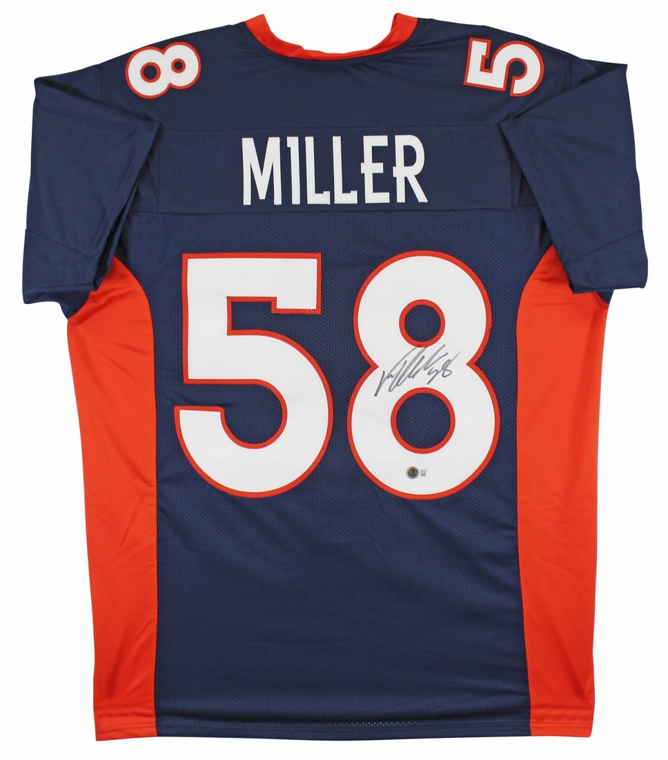 Von Miller Signed Denver Broncos Navy Pro Style Jersey BAS Authenticated: Von Miller Signed Denver Broncos Navy Pro Style Jersey BAS Authenticated This authentic navy blue pro style jersey is personally signed by Von Miller, the celebrated linebacker from the Denver Broncos