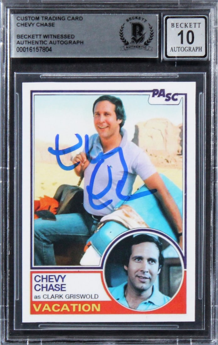 Chevy Chase Signed National Lampoon's Vacation Trading Card Gem Mint 10 BAS: Chevy Chase Signed National Lampoon's Vacation Trading Card Gem Mint 10 BAS This is an authentic autographed trading card featuring Chevy Chase, renowned for his role in National Lampoon's Vacation. T