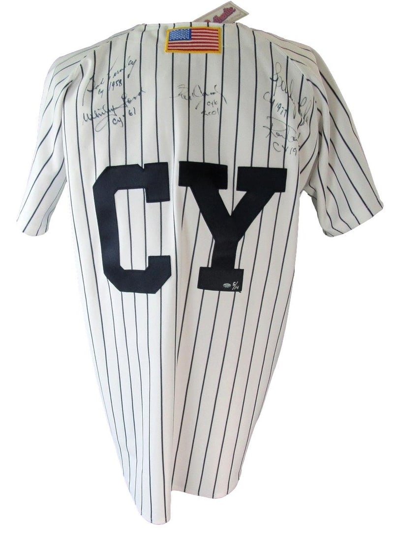 Signed New York Yankees Russell Athletic Jersey 5 Cy Young Winners (1 of 9)