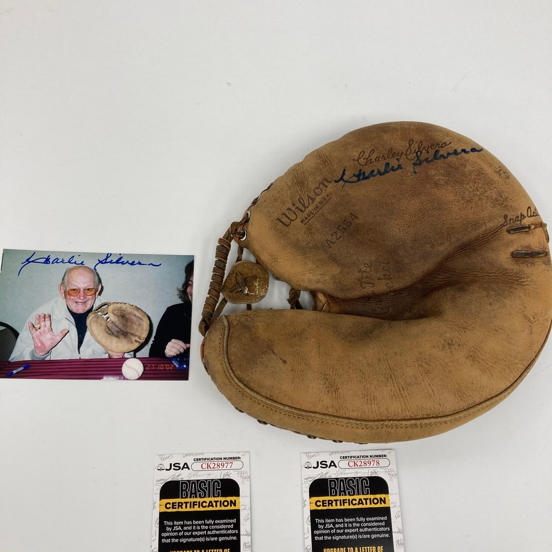 1950s Yankees game model glove mitt signed by Charlie Silvera JSA (1 of 9)
