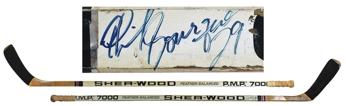 Phil Bourque autographed Sher-Wood P.M.P. 7000 game used hockey stick BAS: Phil Bourque autographed Sher-Wood P.M.P. 7000 game used hockey stick BAS Autographed game-used Sher-Wood P.M.P. 7000 hockey stick signed by Phil Bourque. This pre-owned stick includes Beckett Authent