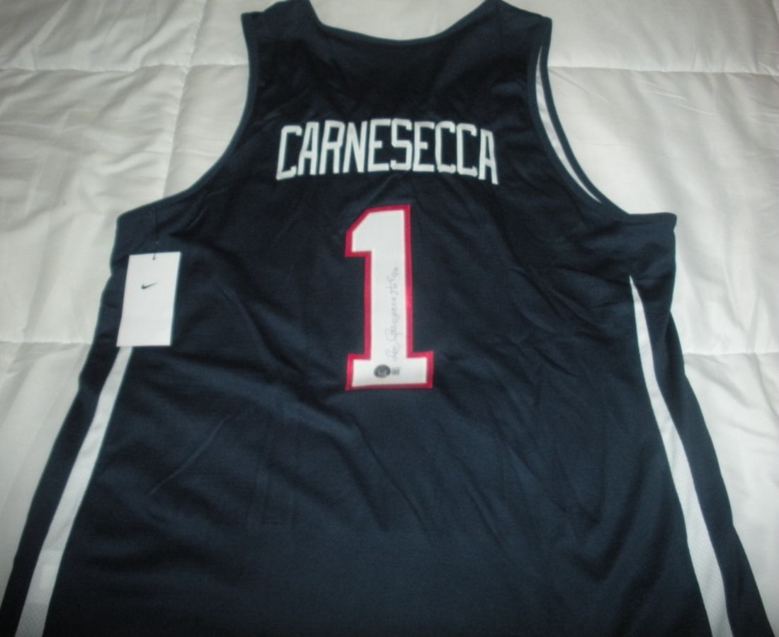 Nike licensed St John Red Storm jersey signed by Lou Carnesecca Beckett COA: Nike licensed St John Red Storm jersey signed by Lou Carnesecca Beckett COA Official licensed Nike basketball jersey signed by Lou Carnesecca. This original autographed jersey is a pre-owned piece fro