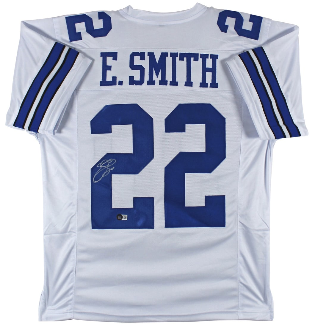 Emmitt Smith Dallas Cowboys signed white pro style jersey BAS witnessed (1 of 3)