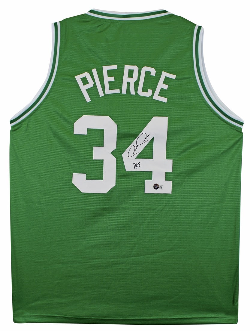 Paul Pierce Signed Green Jersey HOF Inscription BAS Authentication: Paul Pierce Signed Green Jersey HOF Inscription BAS Authentication Add a touch of authenticity to your sports memorabilia collection with this Paul Pierce Authentic Signed Green Pro Style Jersey. Pers