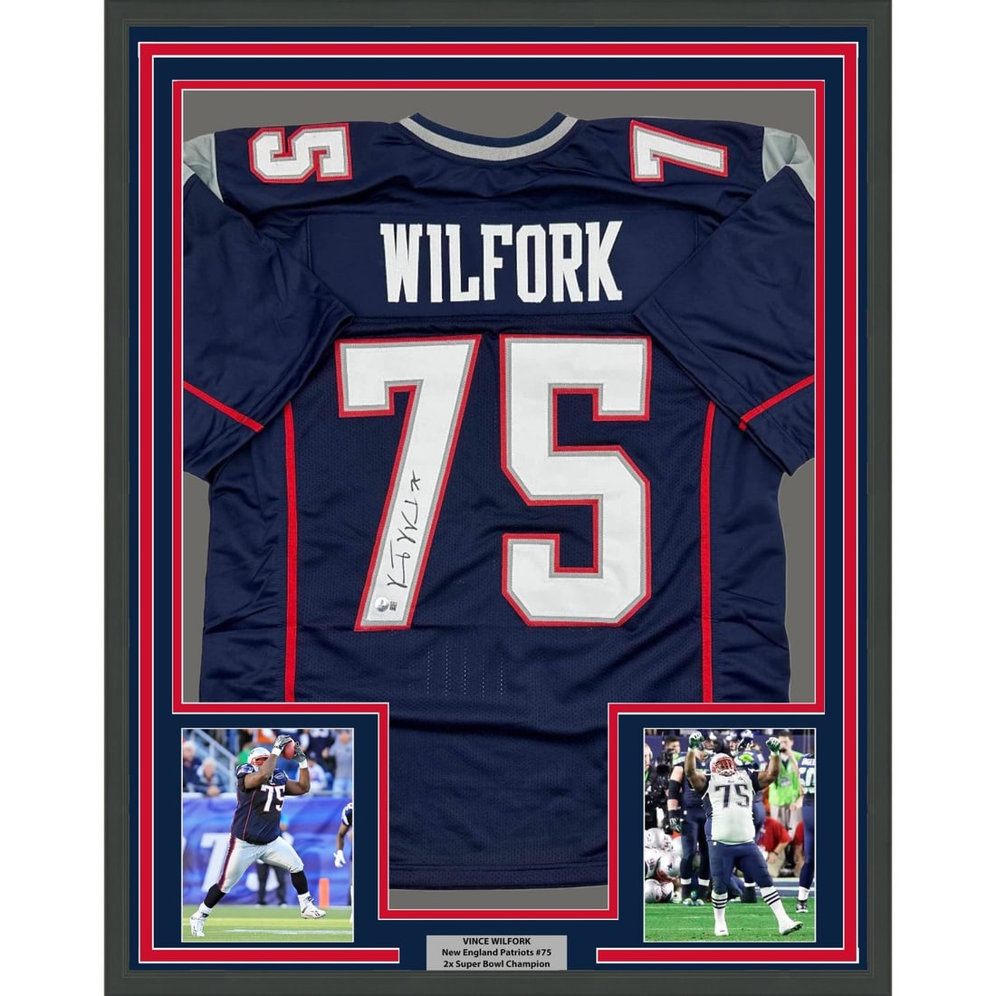 35x39 Framed Vince Wilfork Signed Patriots Jersey Beckett COA (1 of 2)