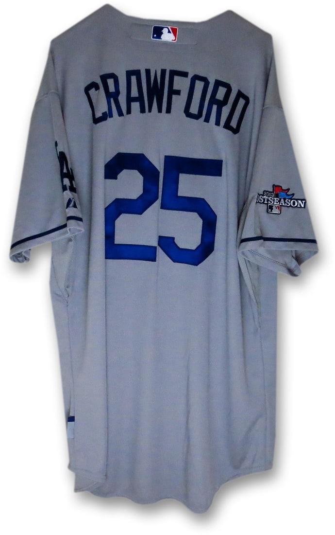 MLB Authenticated Los Angeles Dodgers Carl Crawford Road Jersey 2013 Playoffs: MLB Authenticated Los Angeles Dodgers Carl Crawford Road Jersey 2013 Playoffs Pre-owned Carl Crawford team issue Los Angeles Dodgers road gray jersey from the 2013 playoffs. This MLB baseball jersey i