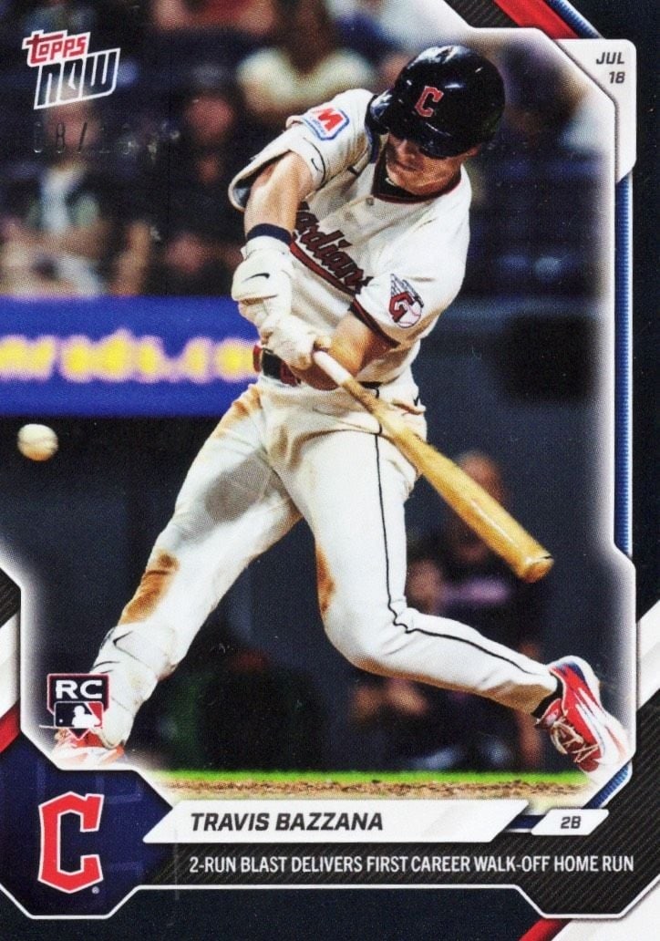 Topps Now 462 Travis Bazzana Rookie Card Black Foil /10: Topps Now 462 Travis Bazzana Rookie Card Black Foil /10 2026 Topps Now Travis Bazzana #462 Black Foil rookie baseball card featuring Travis Bazzana of the Cleveland Guardians. This pre-owned sports tr