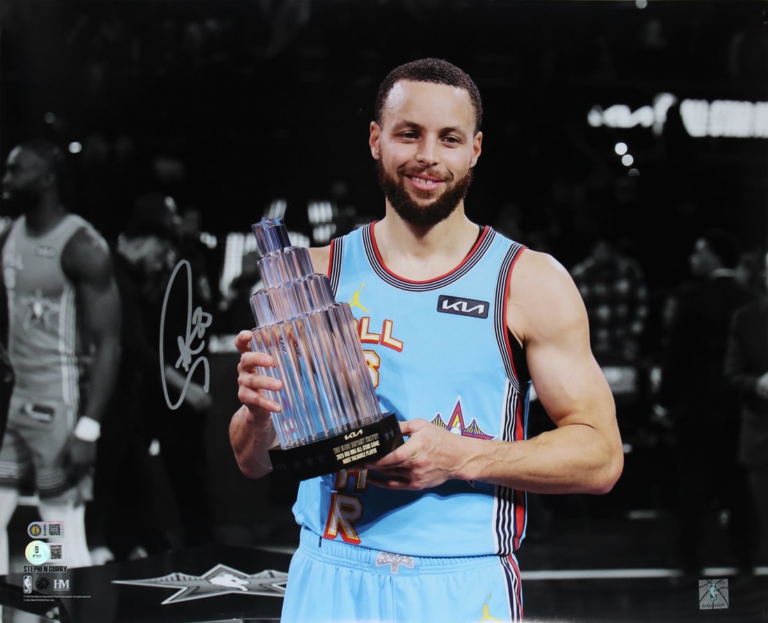Stephen Curry autographed 16x20 ASG MVP Trophy Spotlight photo BAS witnessed (1 of 2)