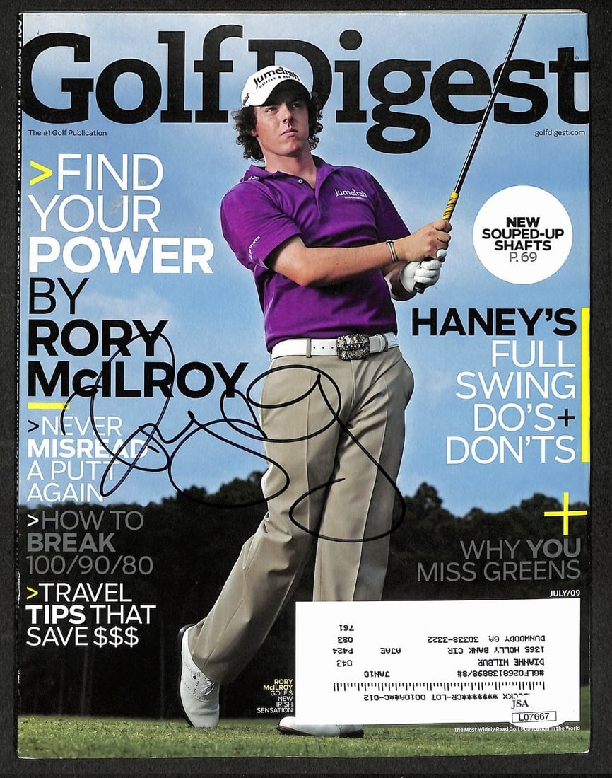 Autographed 2009 Golf Digest Magazine Rory McIlroy JSA 212119: Autographed 2009 Golf Digest Magazine Rory McIlroy JSA 212119 Original Rory McIlroy signed 2009 Golf Digest magazine. This pre-owned golf collectible is presented as an autographed magazine and is ide