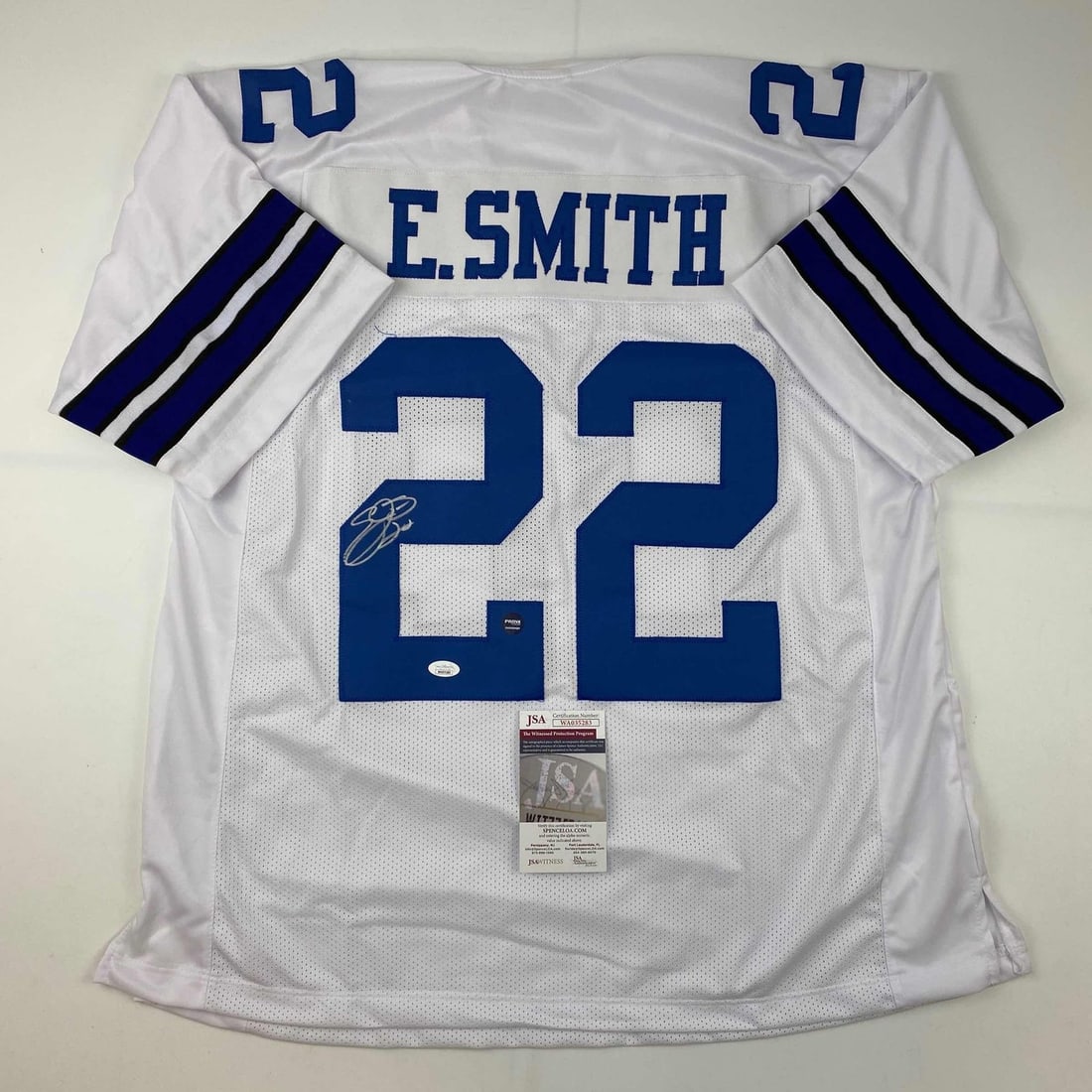 White custom football jersey signed by Emmitt Smith with JSA COA (1 of 4)