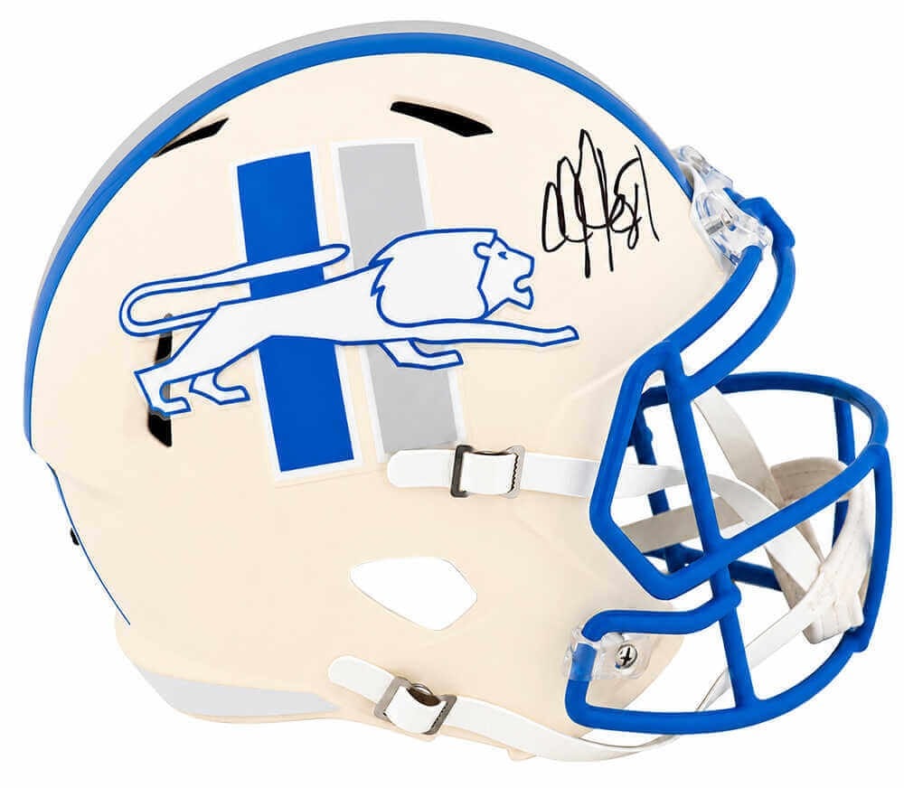 Detroit Lions full size replica helmet signed by Calvin Johnson with COA: Detroit Lions full size replica helmet signed by Calvin Johnson with COA Pre-owned full size Riddell Speed replica helmet signed by Calvin Johnson in a Detroit Lions retro design. This original signed