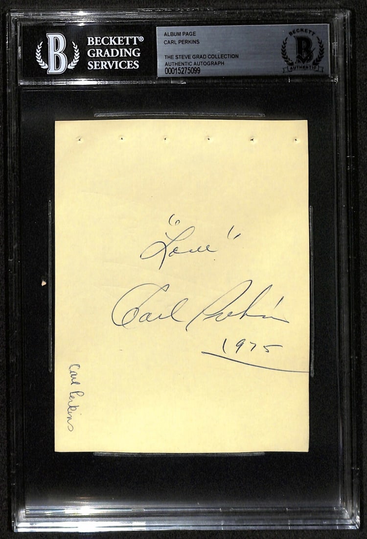 Beckett BAS Carl Perkins signed album page Love 1975 (1 of 1)