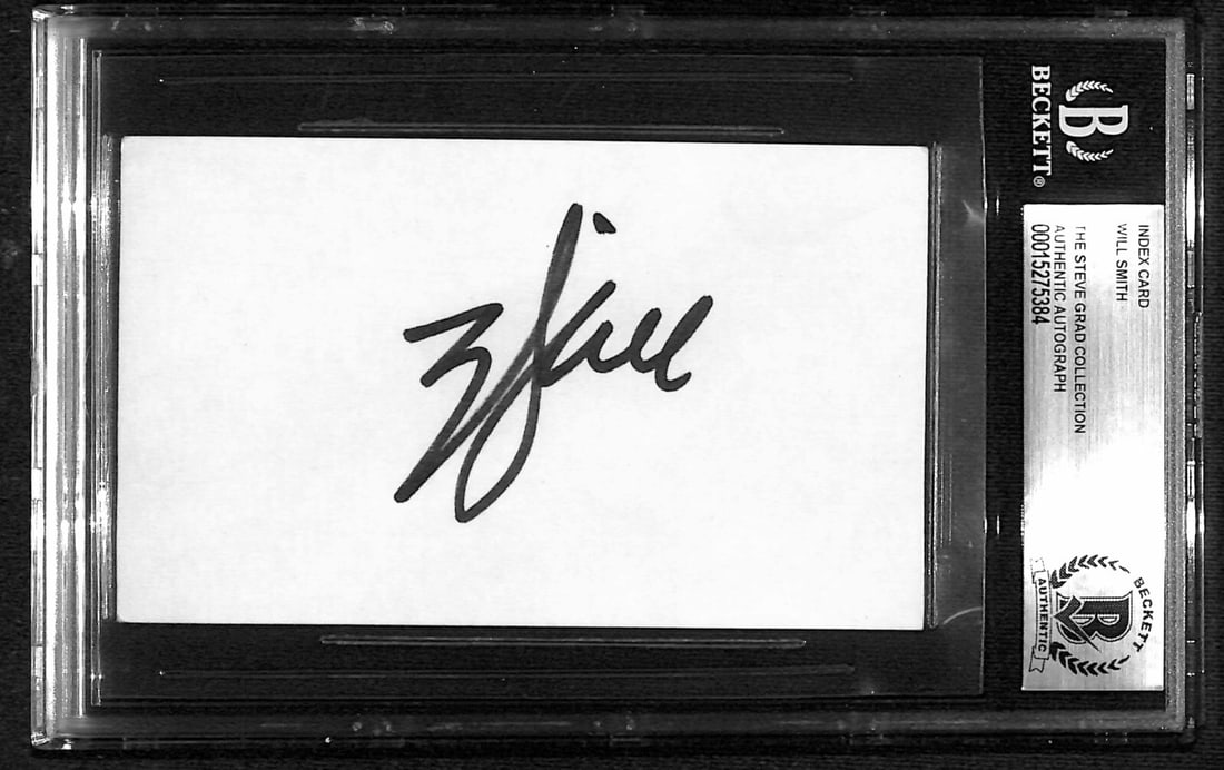 Will Smith Signed 3x5 Index Card Authenticated by Beckett: Will Smith Signed 3x5 Index Card Authenticated by Beckett This is an original, autographed unlined 3x5 index card signed by actor Will Smith in black permanent marker. The autograph has been authentic