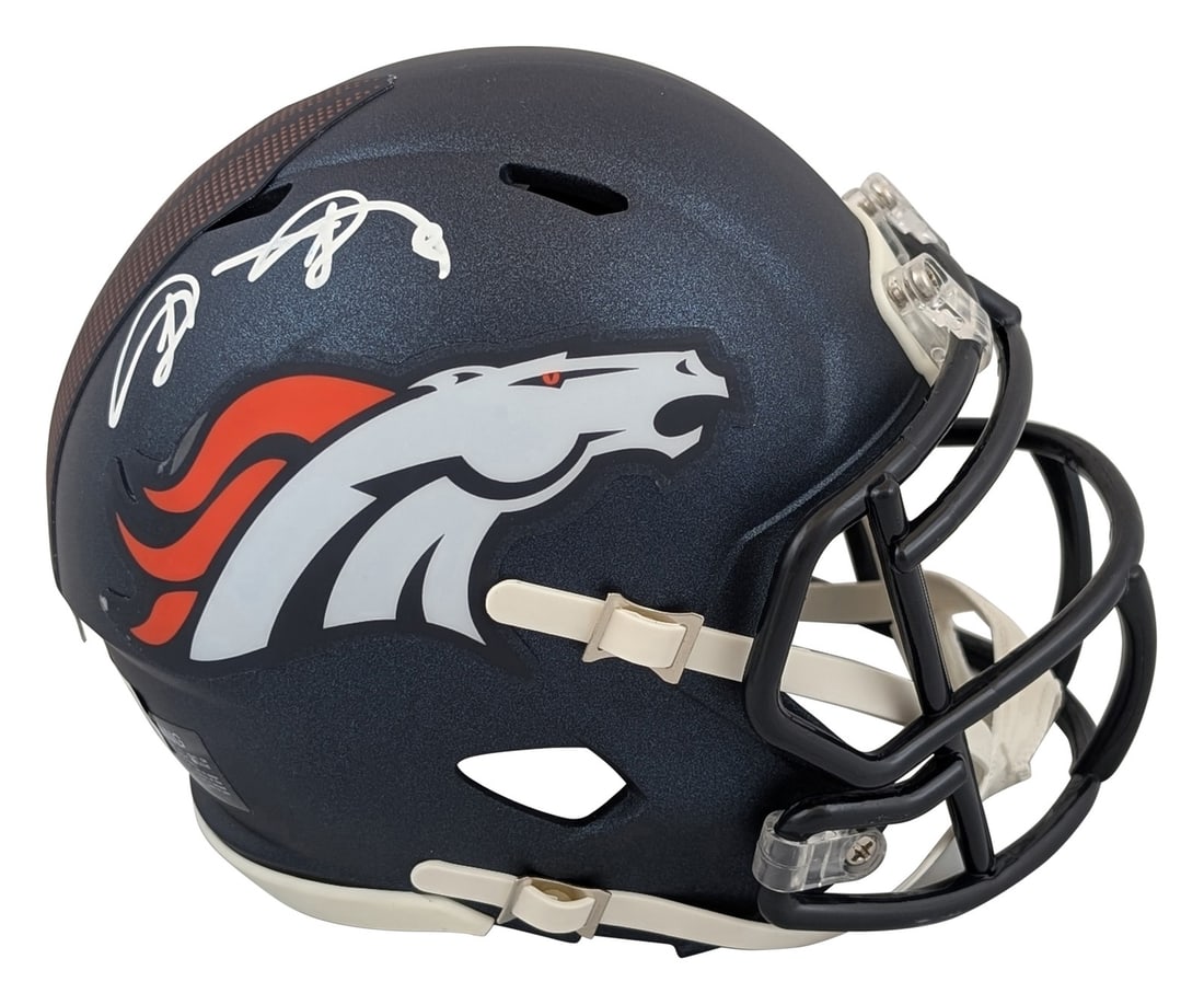 Shannon Sharpe signed Denver Broncos 2024 Speed mini helmet Beckett witnessed (1 of 2)