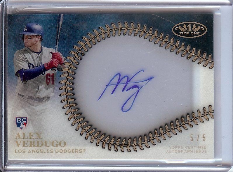 Alex Verdugo 2018 Topps Tier One RC Auto 5/5 Dodgers: Alex Verdugo 2018 Topps Tier One RC Auto 5/5 Dodgers This Alex Verdugo 2018 Topps Tier One Rookie Autograph Baseball Card is a must-have for any Dodgers fan and collector. This card features a stunnin