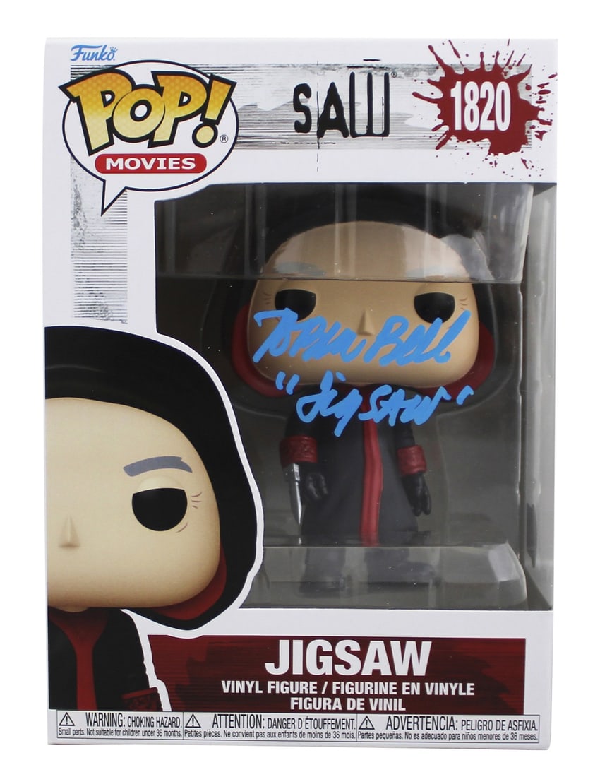 Tobin Bell Signed Jigsaw #1820 Funko Pop Figure Beckett Authenticated: Tobin Bell Signed Jigsaw #1820 Funko Pop Figure Beckett Authenticated This is an original Funko Pop Vinyl Figure #1820 featuring Jigsaw from the Saw franchise, personally signed by Tobin Bell. The fig