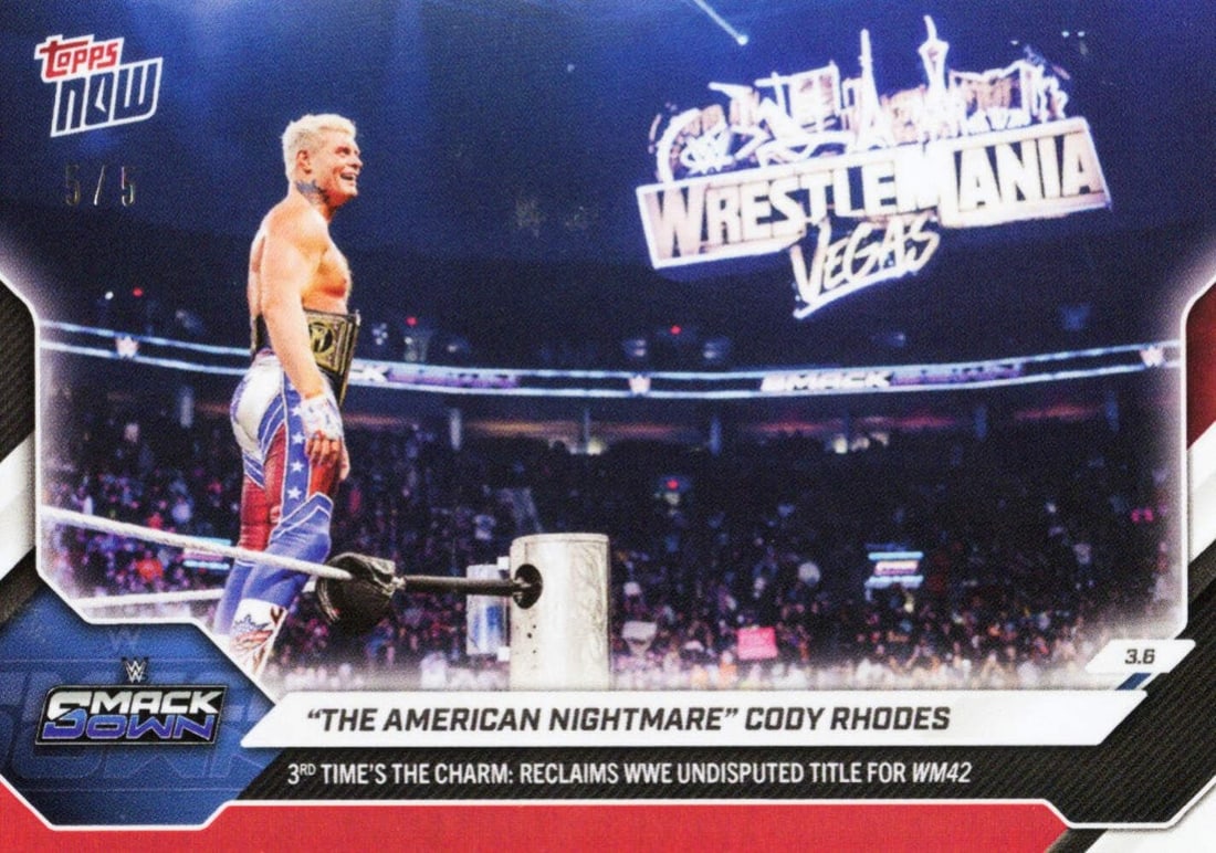 Cody Rhodes 2026 Topps Now WWE Red /5 Card #29 (1 of 2)