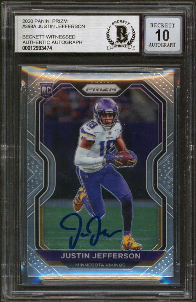 Justin Jefferson autographed 2020 Panini Prizm #398A rookie card Beckett 10 (1 of 2)