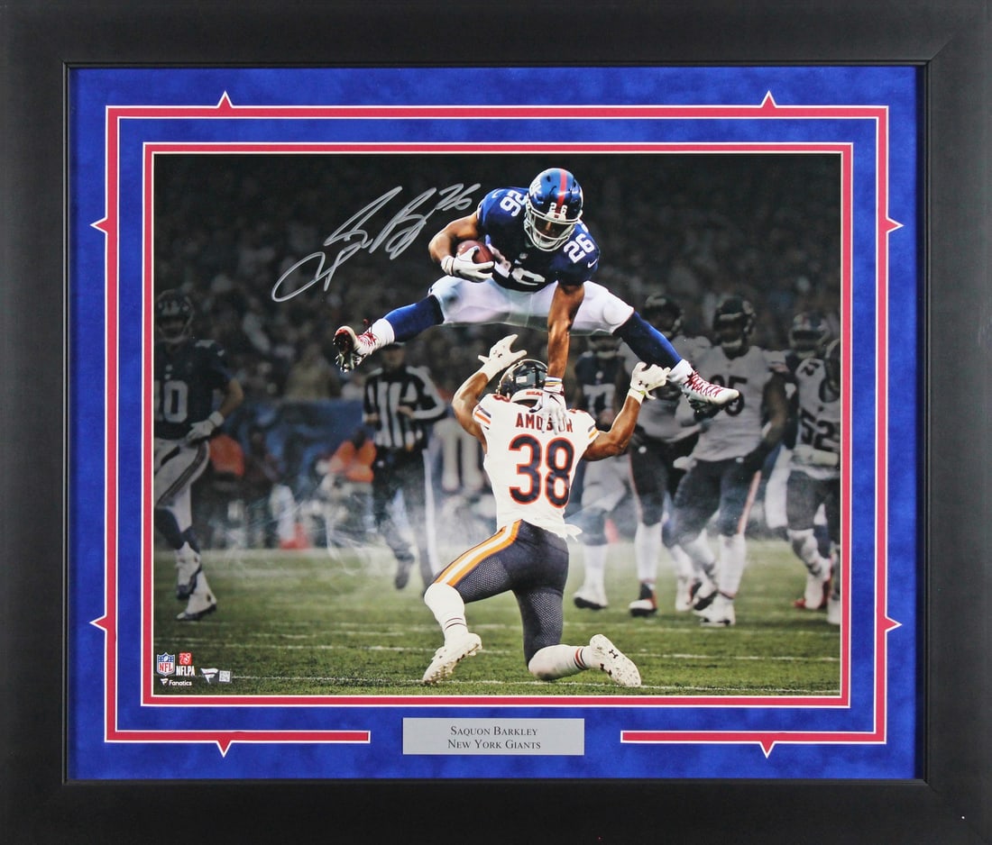 Framed 16x20 Saquon Barkley Signed Photo Fanatics New York Giants (1 of 2)