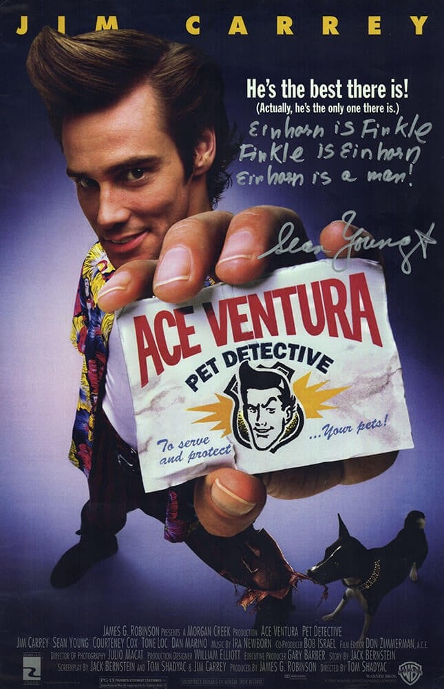 Ace Ventura Pet Detective Poster Sean Young Signed 11x17 Einhorn Quote COA (1 of 1)