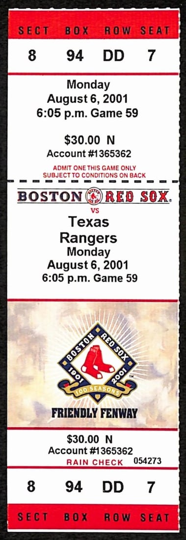 2001 Boston Red Sox Ticket Hatteburg Triple Play Grand Slam: 2001 Boston Red Sox Ticket Hatteburg Triple Play Grand Slam This listing features a 2001 original full ticket stub from the memorable game where Hatteburg hit into a triple play and also achieved a gr
