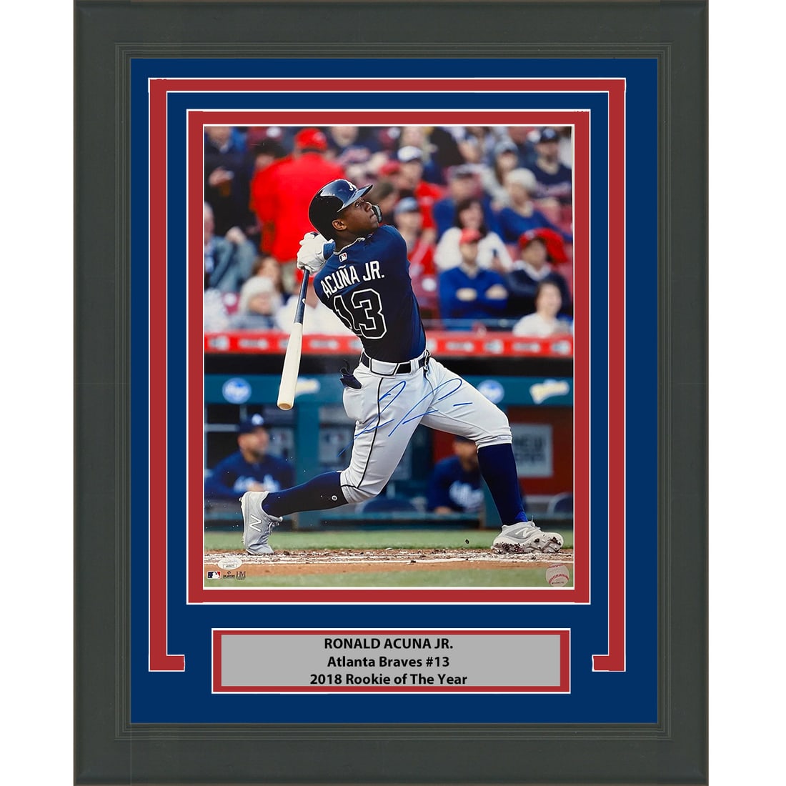 Framed Ronald Acuna Jr. Autographed 16x20 Photo MLB Atlanta Braves JSA COA: Framed Ronald Acuna Jr. Autographed 16x20 Photo MLB Atlanta Braves JSA COA Celebrate your passion for baseball with this professionally framed and matted 16x20 photo of Ronald Acuna Jr., a standout pl