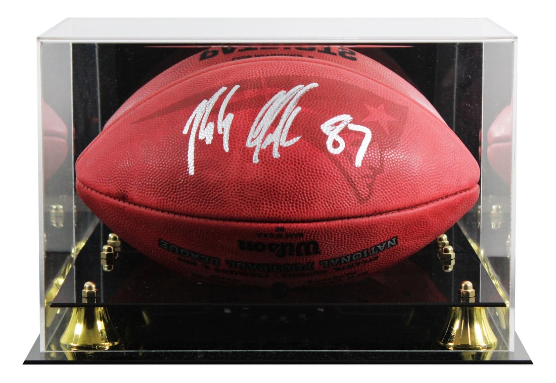 Rob Gronkowski autographed Wilson The Duke football with display case BAS: Rob Gronkowski autographed Wilson The Duke football with display case BAS Official Wilson "The Duke" football featuring the Super Bowl LIII logo, personally signed by Rob Gronkowski of the New England