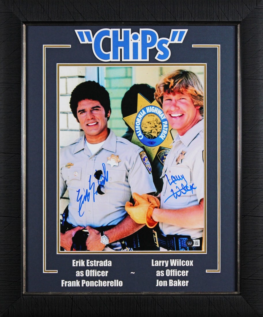 Framed 11x14 CHiPS Photo Signed by Erik Estrada Larry Wilcox BAS Witnessed (1 of 2)