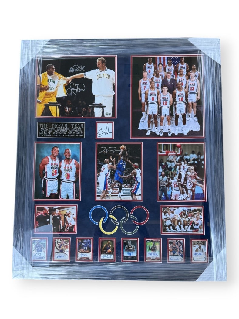 The Dream Team Signed Photo Collage Michael Jordan Magic Bird UDA Authenticated: The Dream Team Signed Photo Collage Michael Jordan Magic Bird UDA Authenticated This stunning framed piece features autographed photos from the legendary Dream Team, including iconic players such as M