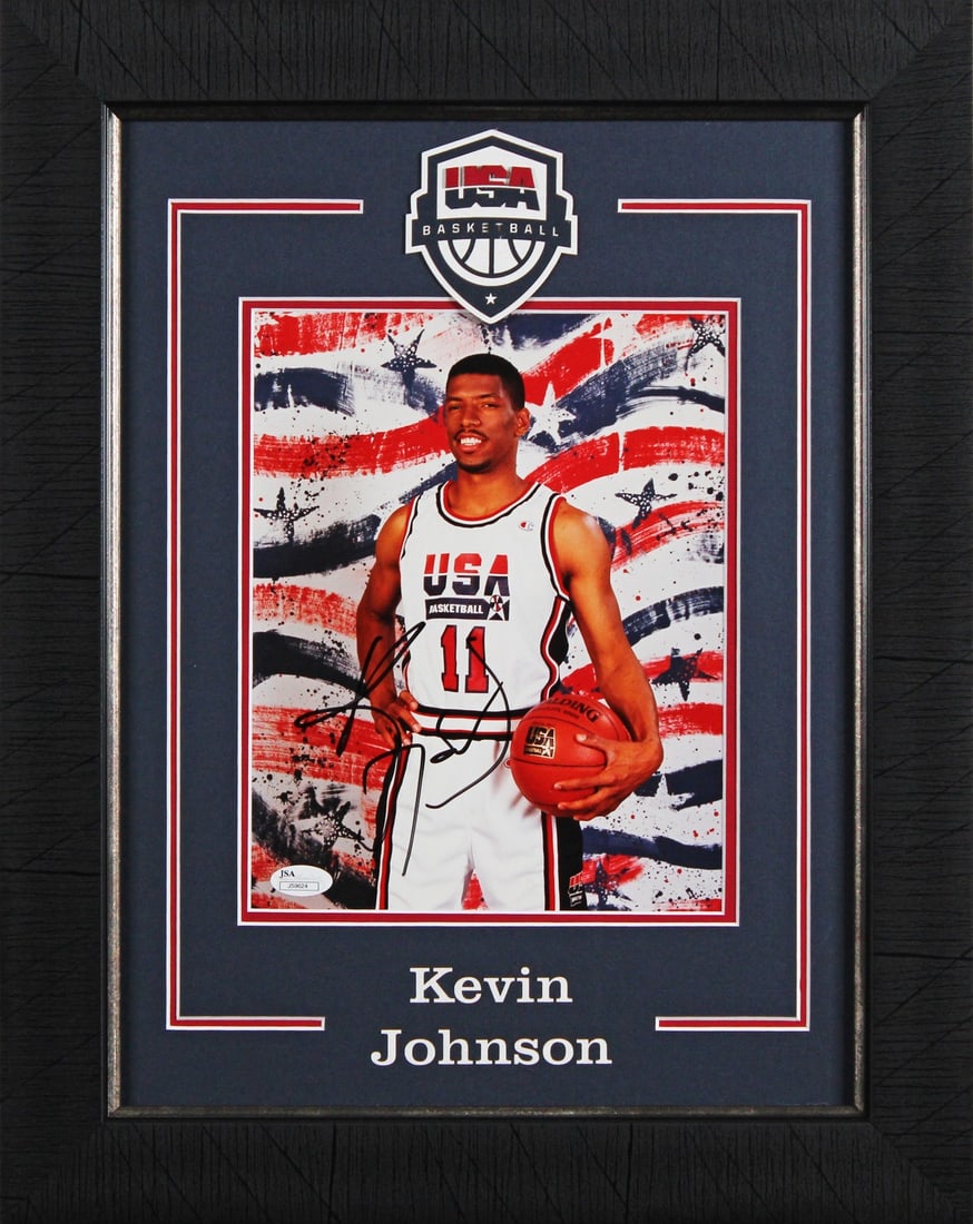 Framed 8x10 Team USA Photo Signed by Kevin Johnson JSA: Framed 8x10 Team USA Photo Signed by Kevin Johnson JSA Framed original 8x10 vertical Team USA photo signed by Kevin Johnson of the Phoenix Suns. The autograph is authenticated by JSA, and the piece in