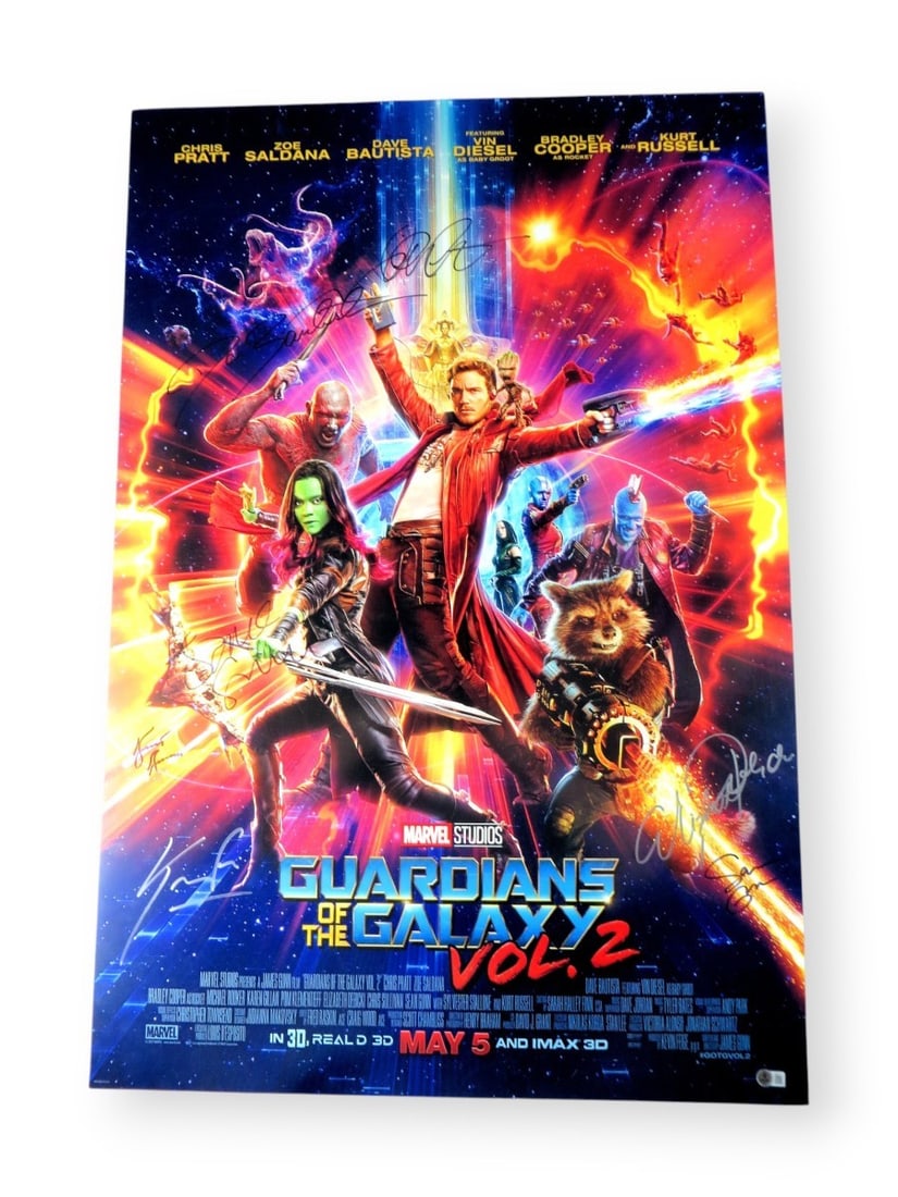 Guardians of the Galaxy 2 Autographed 27x40 Poster Chris Pratt Kurt Russell Beckett Authenticated: Guardians of the Galaxy 2 Autographed 27x40 Poster Chris Pratt Kurt Russell Beckett Authenticated This original 27" x 40" poster from "Guardians of the Galaxy 2" is a must-have for fans and collectors