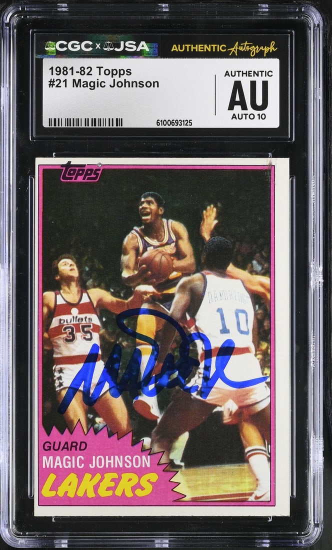 Magic Johnson 1981-82 Topps Basketball Card #21 With CGC and JSA 10 Autograph (1 of 2)