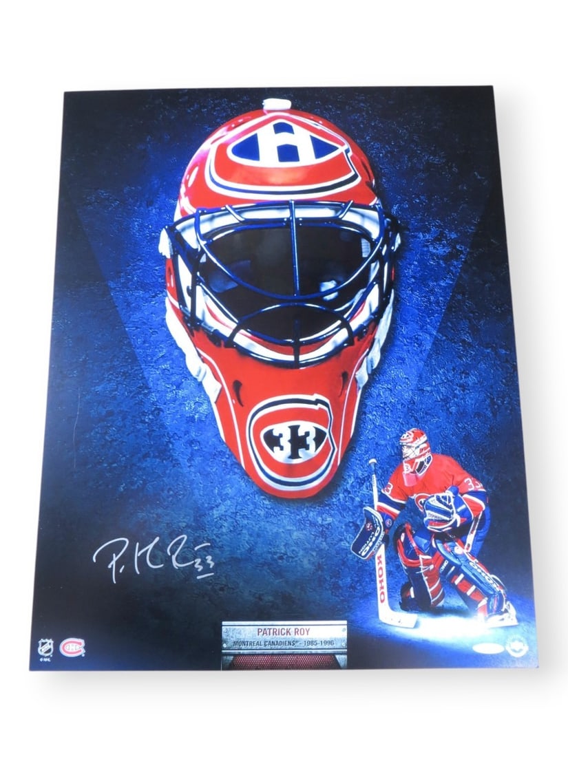 Upper Deck Authenticated Patrick Roy 16X20 Signed Canadiens Photo: Upper Deck Authenticated Patrick Roy 16X20 Signed Canadiens Photo Original 16x20 photo signed by Patrick Roy and featuring "The Mask." This pre-owned piece is associated with the Montreal Canadiens an