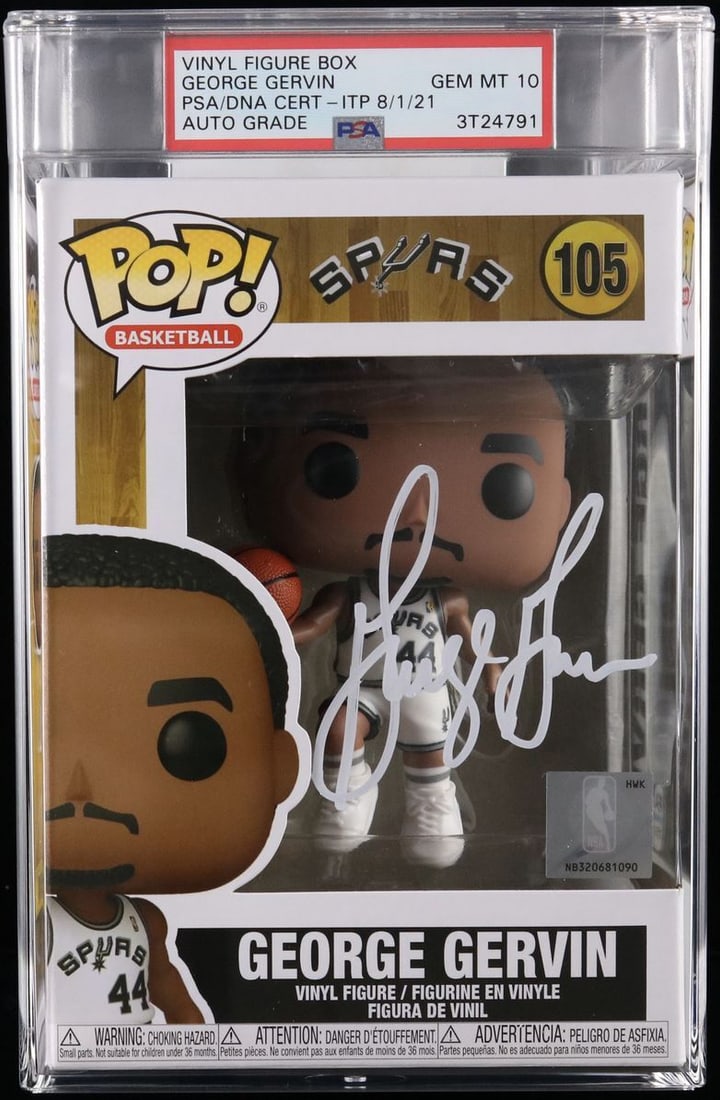 PSA DNA Encapsulated George Gervin Signed Funko Pop 105 Gem Mint 10: PSA DNA Encapsulated George Gervin Signed Funko Pop 105 Gem Mint 10 This is an original Funko Pop #105 featuring George Gervin, renowned for his career with the San Antonio Spurs. The figure is hand-s