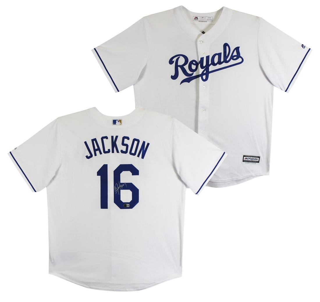 Bo Jackson signed Kansas City Royals Majestic jersey Beckett witnessed: Bo Jackson signed Kansas City Royals Majestic jersey Beckett witnessed Authentic white Majestic Cool Base Kansas City Royals jersey personally signed by Bo Jackson. The autograph is witnessed and auth