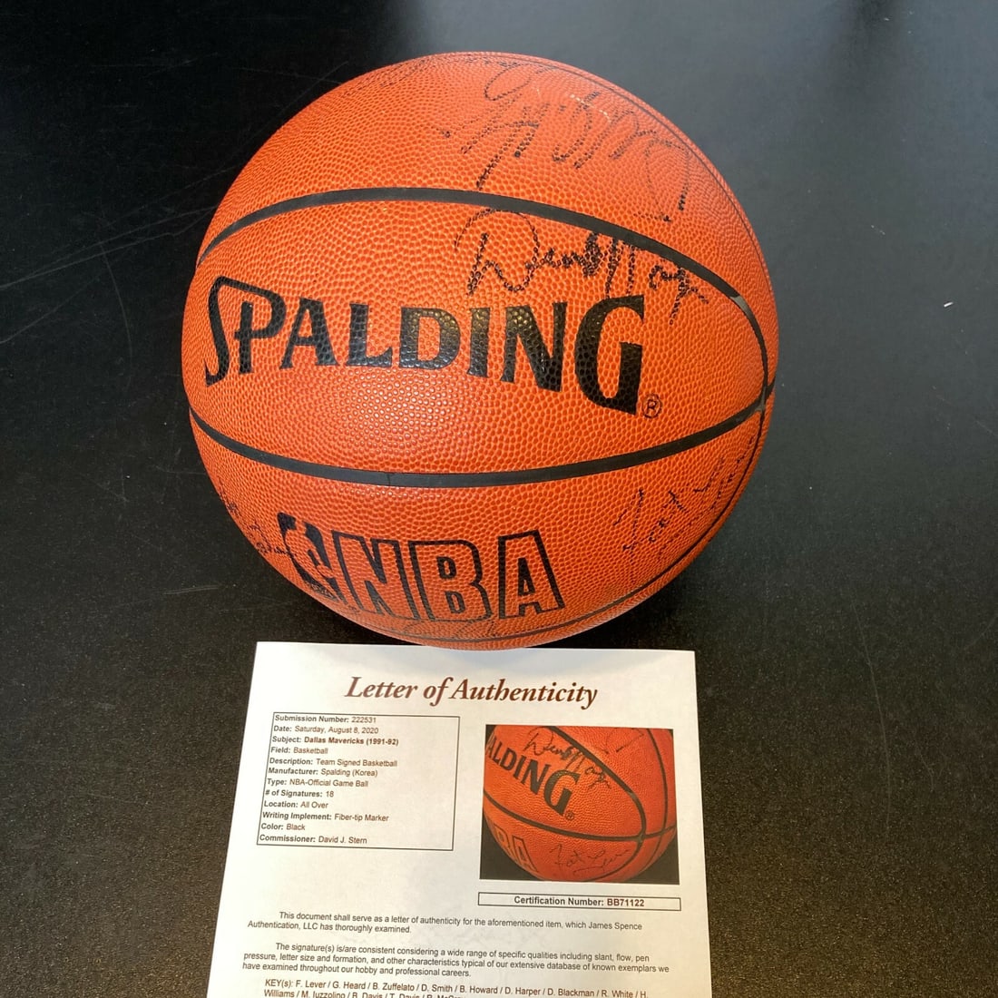 1991-92 Dallas Mavericks Team Signed Spalding Basketball with JSA COA: 1991-92 Dallas Mavericks Team Signed Spalding Basketball with JSA COA Own a piece of NBA history with this 1991-92 Dallas Mavericks Team Signed Spalding NBA Game Basketball. This original basketball f