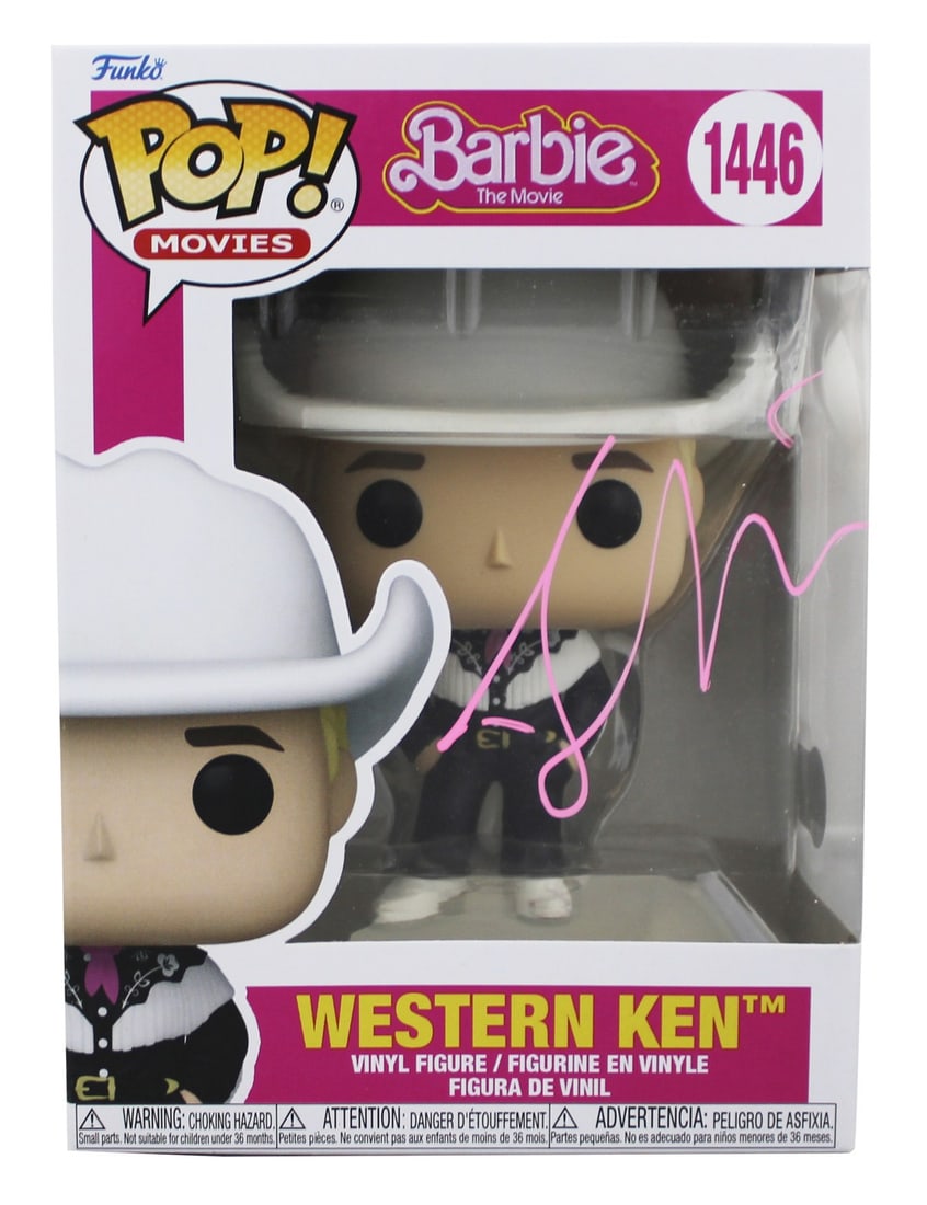Ryan Gosling Autographed Western Ken 1446 Pop Vinyl Figure Beckett Authenticated: Ryan Gosling Autographed Western Ken 1446 Pop Vinyl Figure Beckett Authenticated This is an original Western Ken #1446 Funko Pop Vinyl Figure from Barbie, personally signed by Ryan Gosling. The autogr