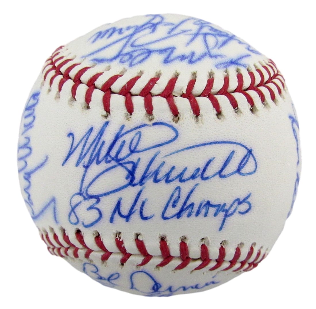 OML baseball signed by 1983 Philadelphia Phillies 19 autographs no Perez Carlton: OML baseball signed by 1983 Philadelphia Phillies 19 autographs no Perez Carlton Original 1983 Philadelphia Phillies team-signed OML baseball featuring 19 signatures from reunion signers. Notable name