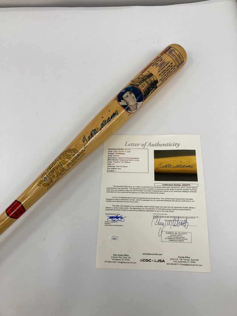 Autographed Cooperstown tribute bat Ted Williams JSA authenticated (1 of 4)
