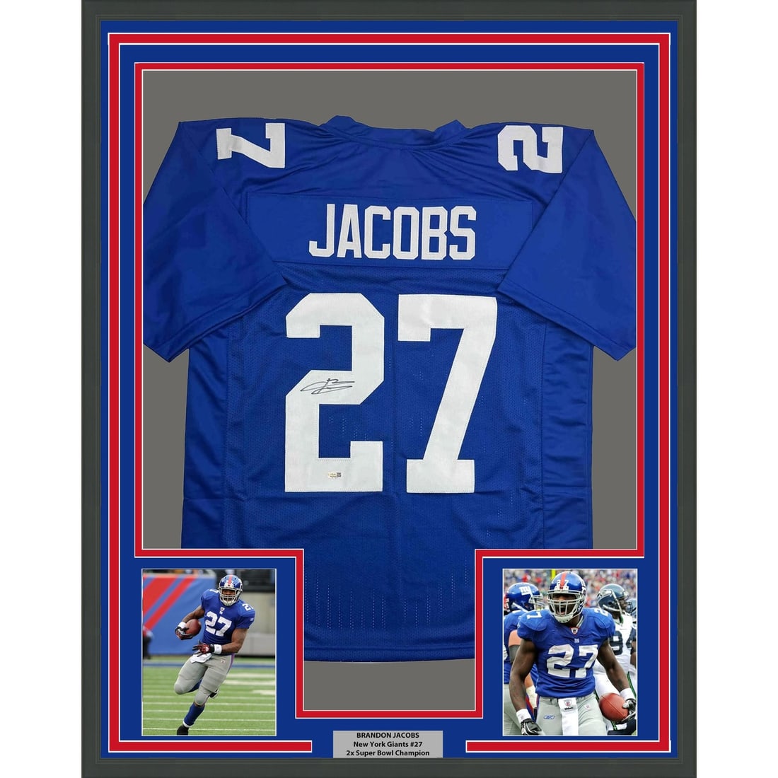 Brandon Jacobs signed framed New York Giants blue jersey 35x39 BAS COA (1 of 2)