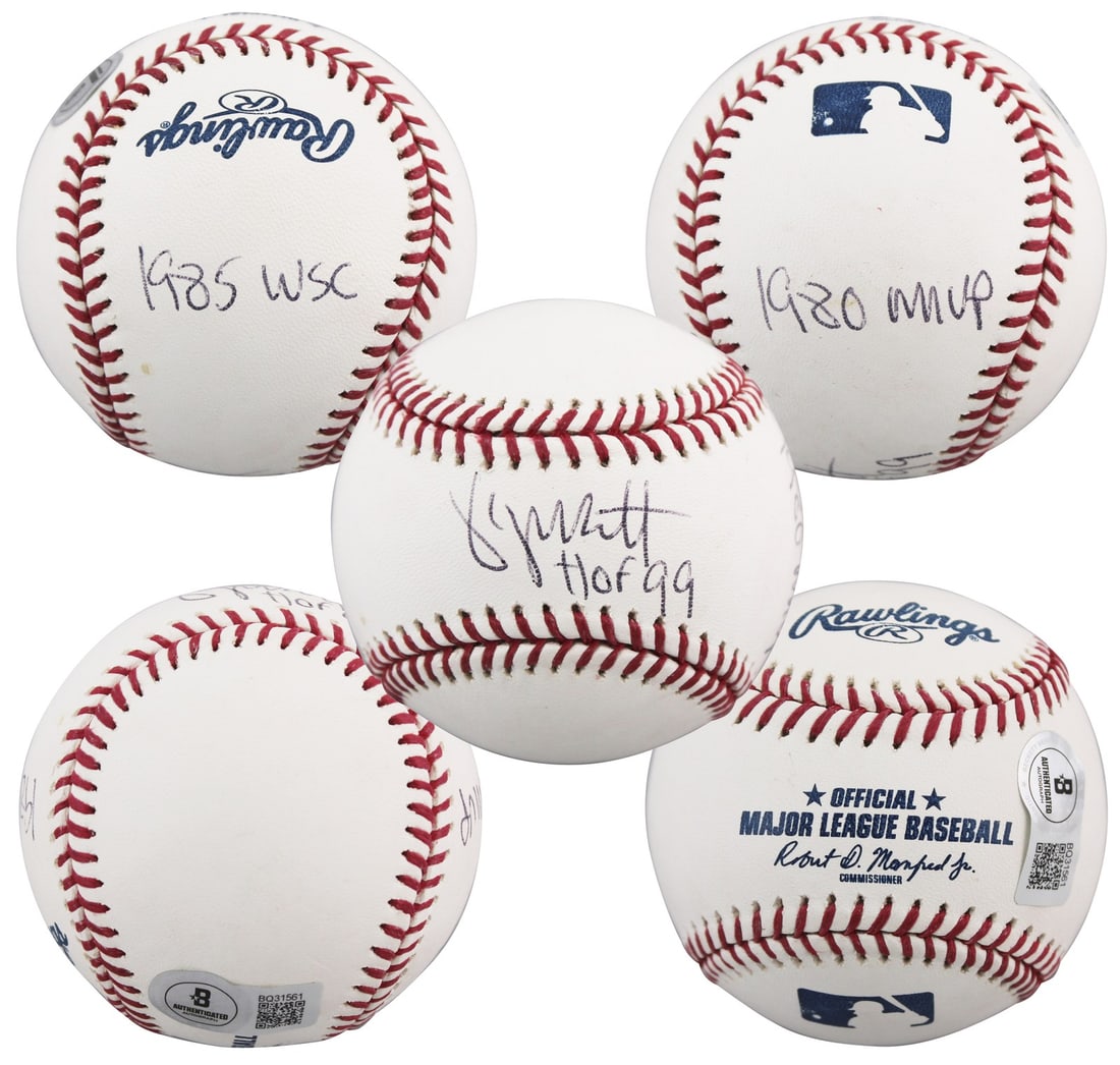 George Brett autographed Manfred Oml baseball BAS HOF 99 1980 MVP 1985 WSC: George Brett autographed Manfred Oml baseball BAS HOF 99 1980 MVP 1985 WSC This is an original Robert Manfred Official Major League Baseball autographed by George Brett of the Kansas City Royals. The 
