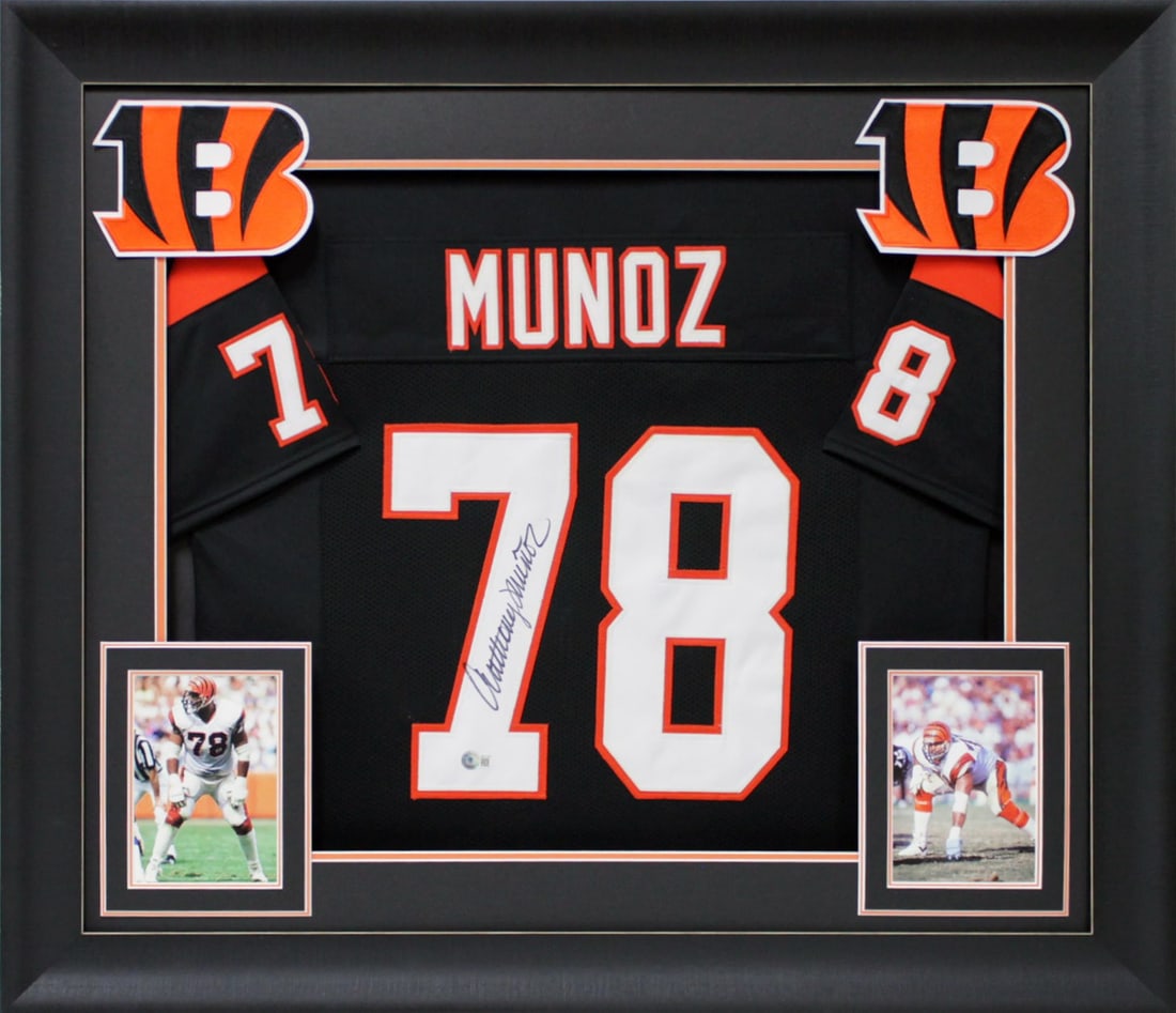 Framed Anthony Munoz Signed Bengals Black Jersey With Beckett Witnessed Authentication: Framed Anthony Munoz Signed Bengals Black Jersey With Beckett Witnessed Authentication This professionally framed black Pro Style jersey has been personally signed by Anthony Munoz of the Cincinnati B