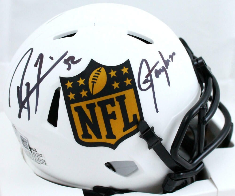 Signed NFL mini helmet Ray Lewis Lawrence Taylor Beckett hologram: Signed NFL mini helmet Ray Lewis Lawrence Taylor Beckett hologram This NFL Lunar Speed mini helmet features authentic signatures from Ray Lewis and Lawrence Taylor. Representing the Baltimore Ravens a