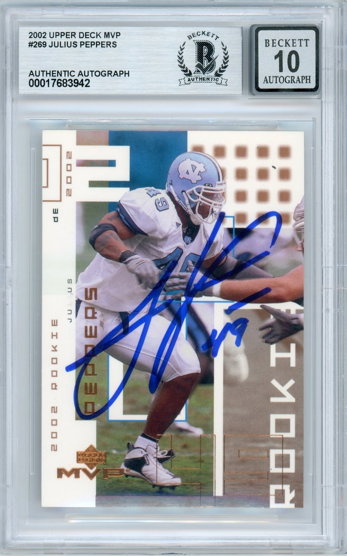Julius Peppers 2002 Upper Deck MVP 269 rookie auto card BGS 10 Panthers (1 of 2)