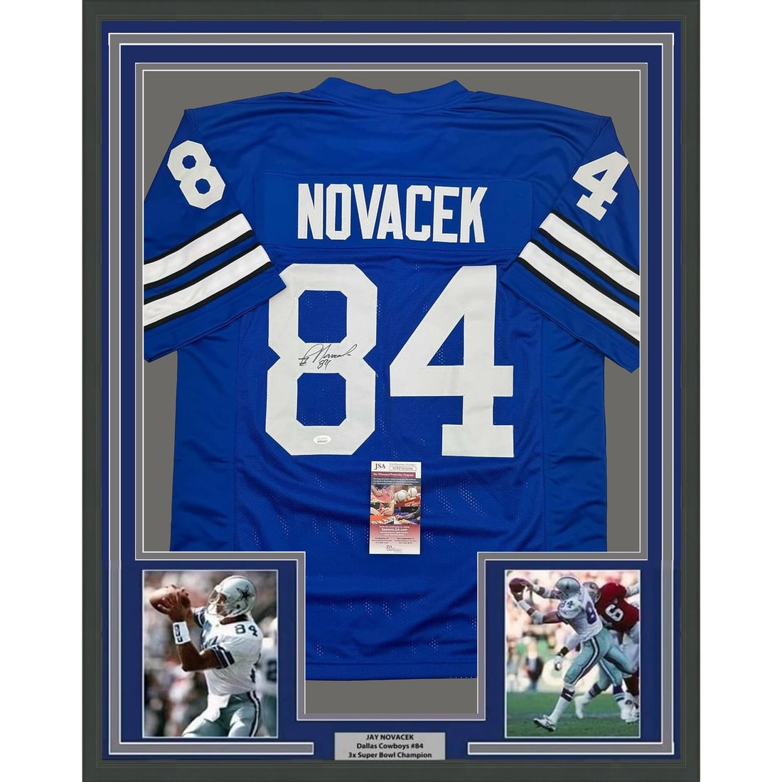Jay Novacek signed Dallas Cowboys framed blue jersey 35x39 JSA COA (1 of 2)
