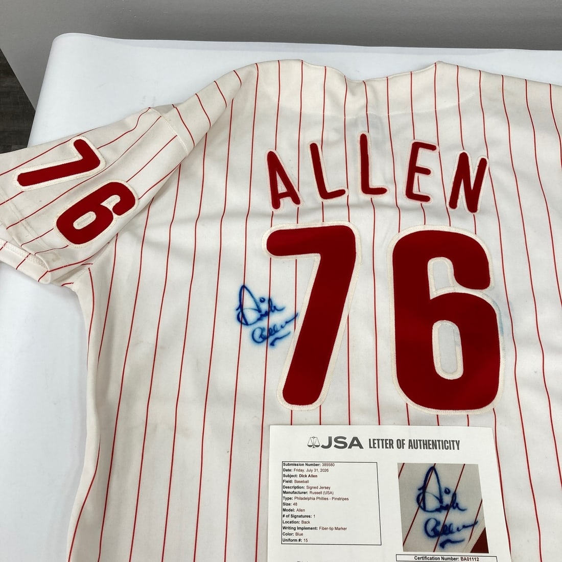 Philadelphia Phillies Russell Jersey signed by Dick Richie Allen JSA COA (1 of 11)