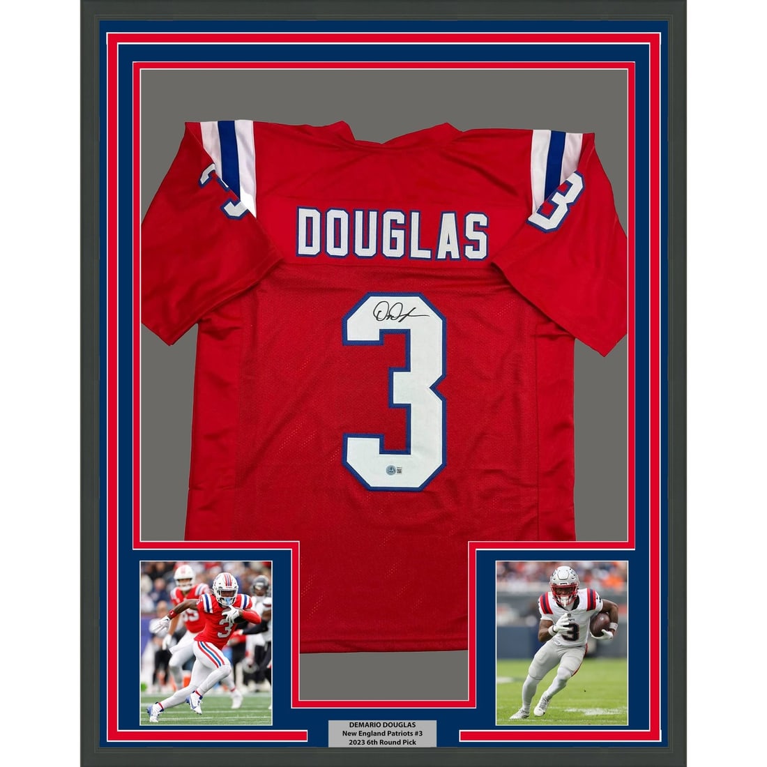 35x39 Framed DeMario Douglas Signed Patriots Red Jersey Beckett COA (1 of 2)