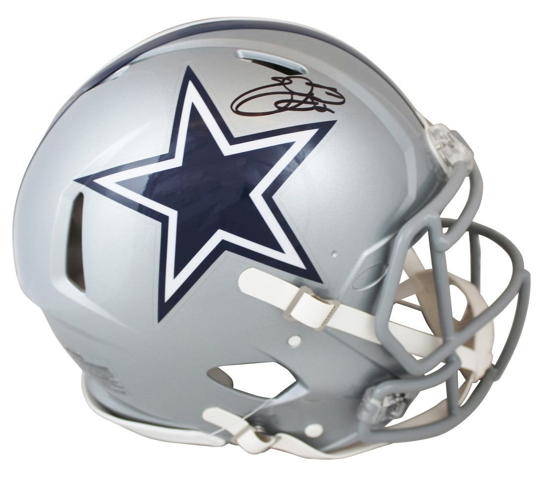 Dallas Cowboys Speed Proline Full Size Silver Helmet Signed by Emmitt Smith: Dallas Cowboys Speed Proline Full Size Silver Helmet Signed by Emmitt Smith Autographed silver full size Speed Proline helmet personally signed by Emmitt Smith of the Dallas Cowboys. This original sig
